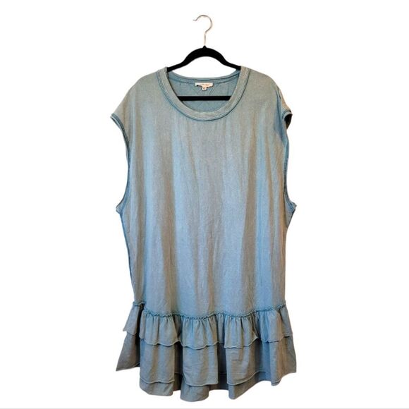 Oli & Hali Women's Dusty Light Blue Ruffle Boho Drop Waist Dress Size L - Picture 1 of 6